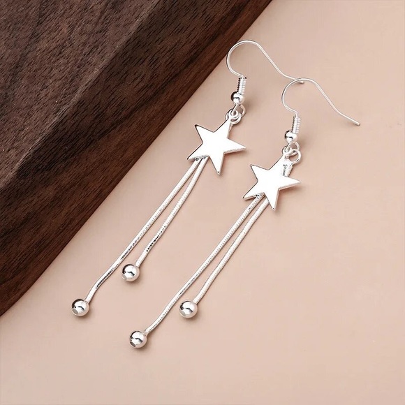 925 Sterling Silver luxury star Tassel bead earrings for women fashion p… - Picture 2 of 5